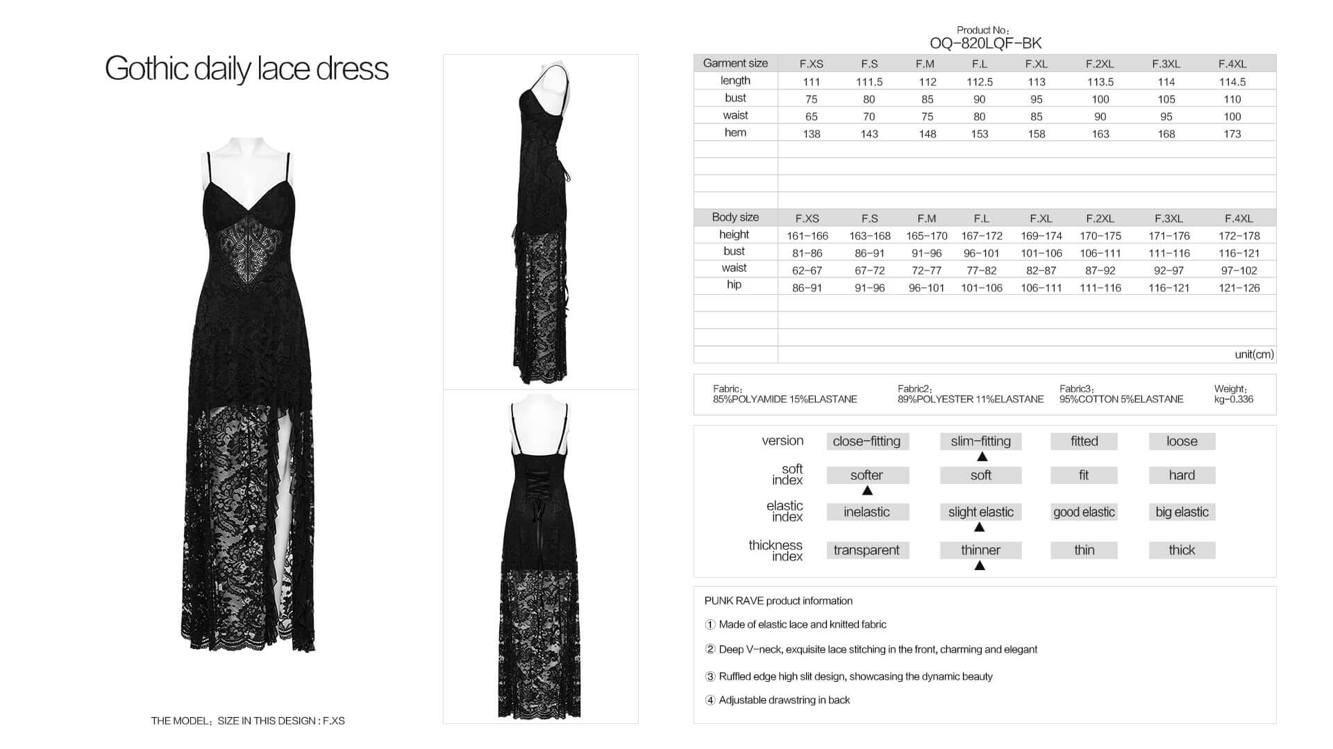 Punk Rave Aviva Black Lace Dress – Elegant V-Neck Ruffled High Slit