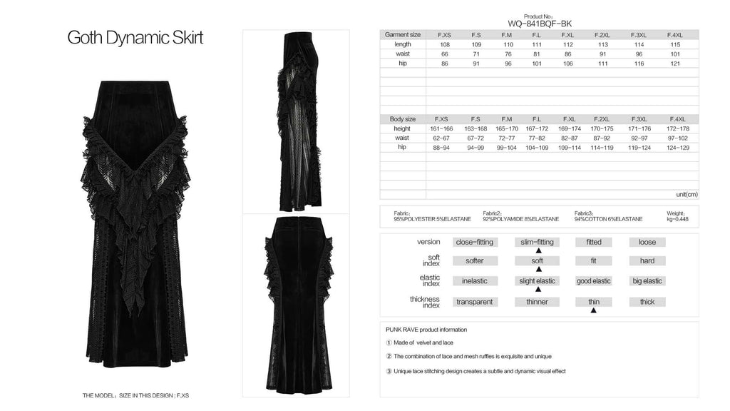 Punk Rave Nera Goth Dynamic Skirt – Velvet and Lace Mesh Mini Skirt
