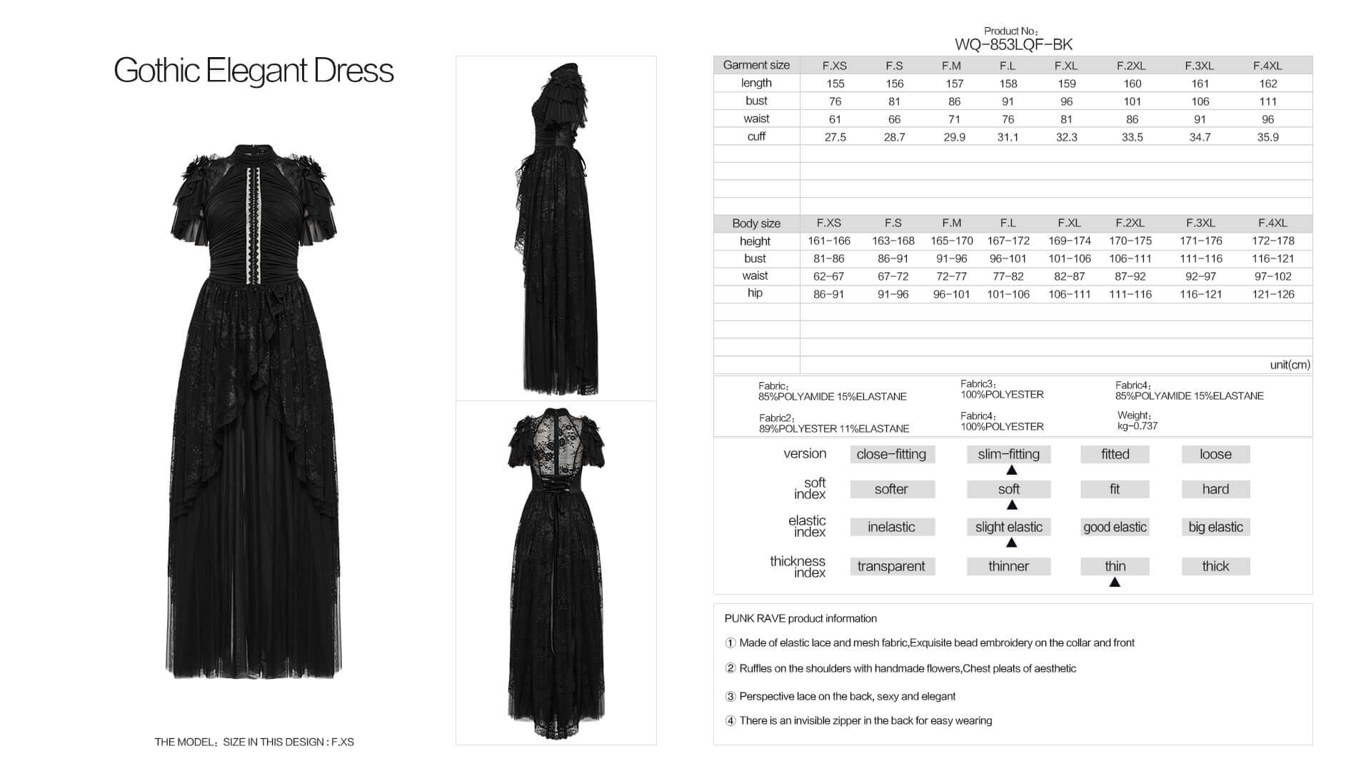 Punk Rave Nova Gothic Elegant Dress – Lace and Mesh Bead Embroidery