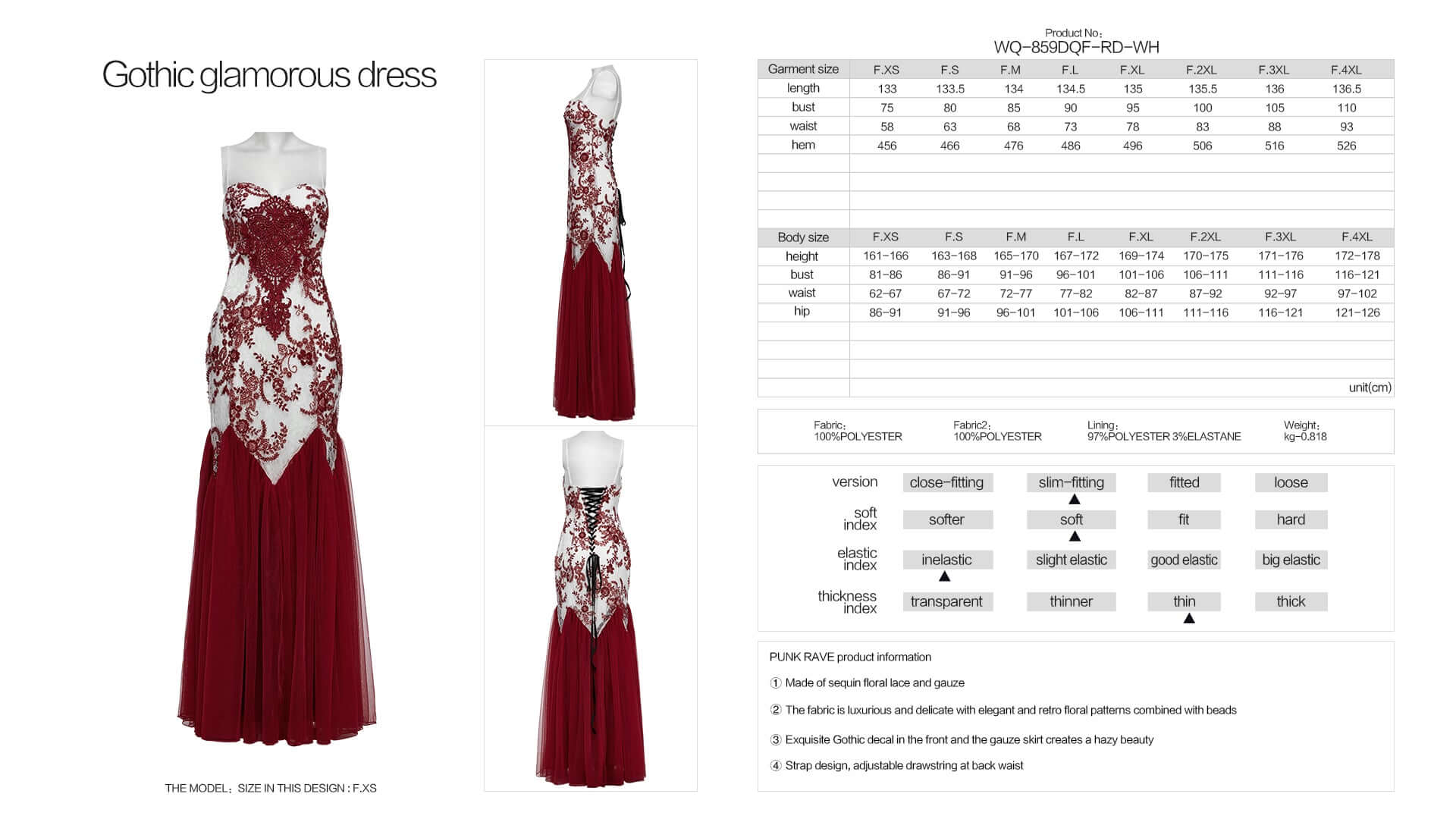 Punk Rave Eladia Sequin Floral Lace Gothic Dress with Gauze Skirt