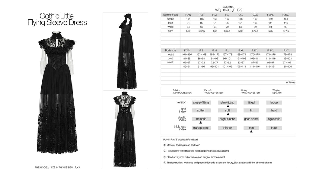 Punk Rave Seraphina Goth Dress – Velvet Floral Mesh Flying Sleeve