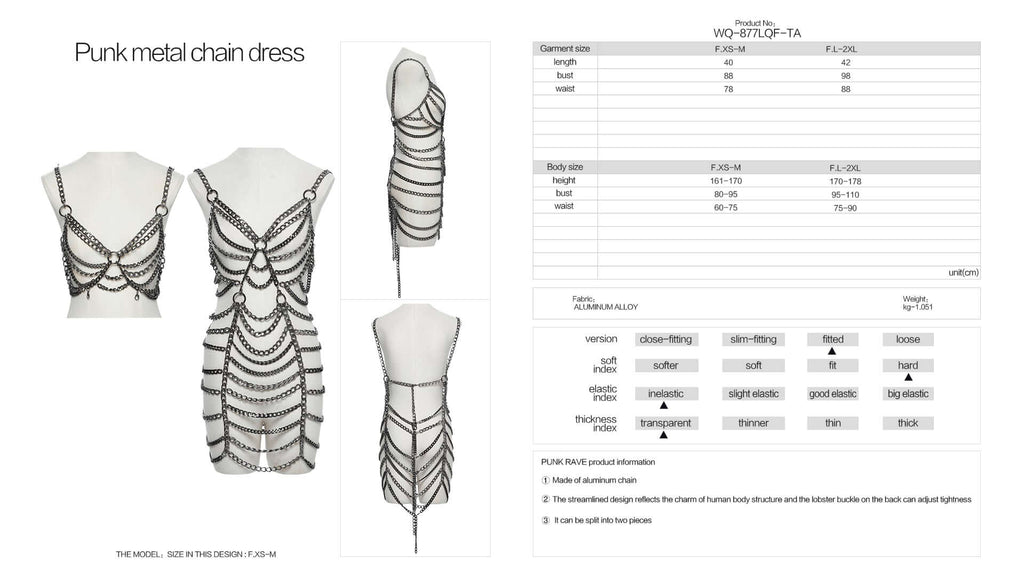 Punk Rave Anslie Aluminum Metal Body Chain Dress | Two-Piece Set