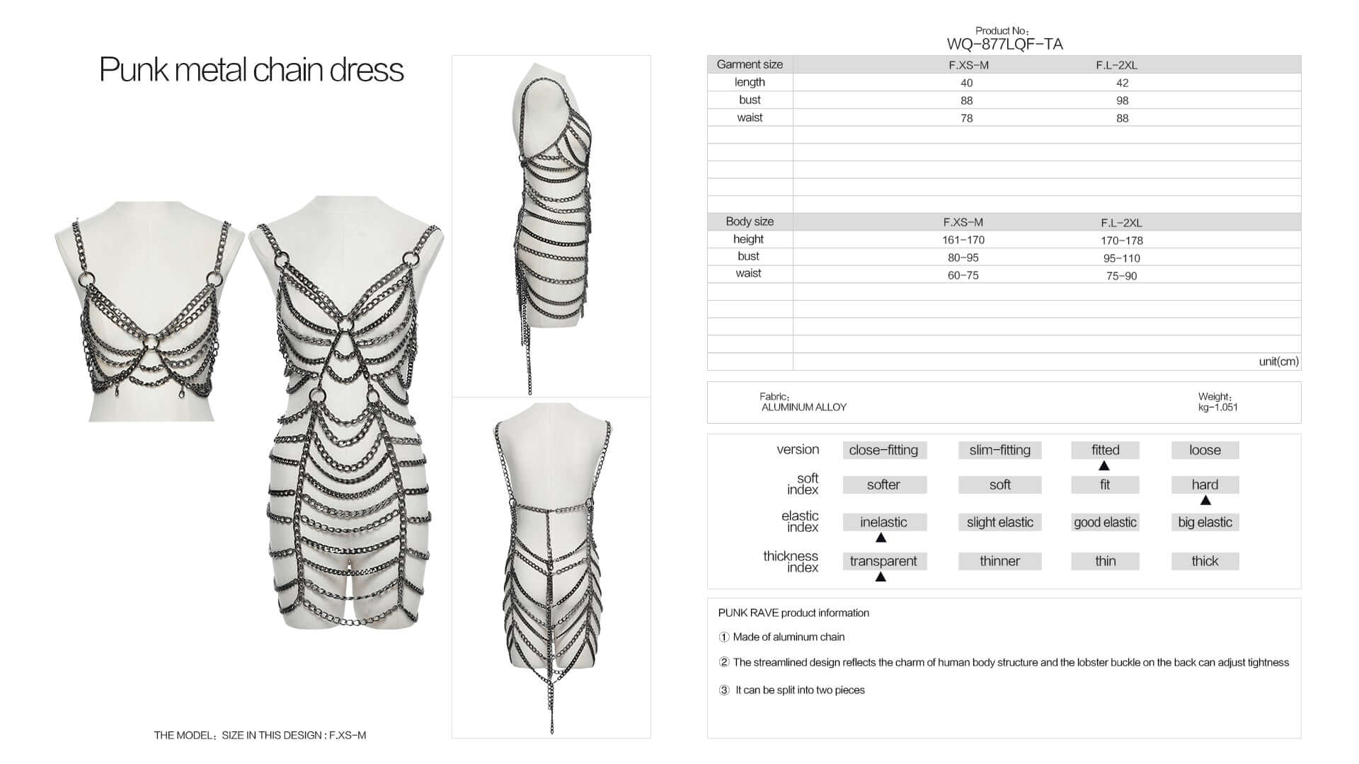 Punk Rave Anslie Aluminum Metal Body Chain Dress | Two-Piece Set