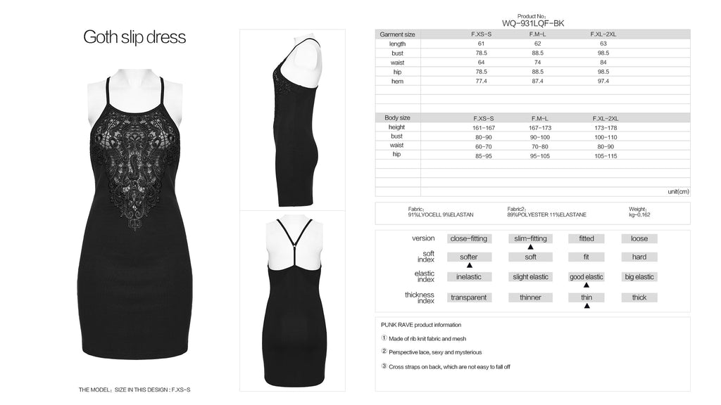 Punk Rave Juliette Goth Slip Dress – Black Lace Mini Dress