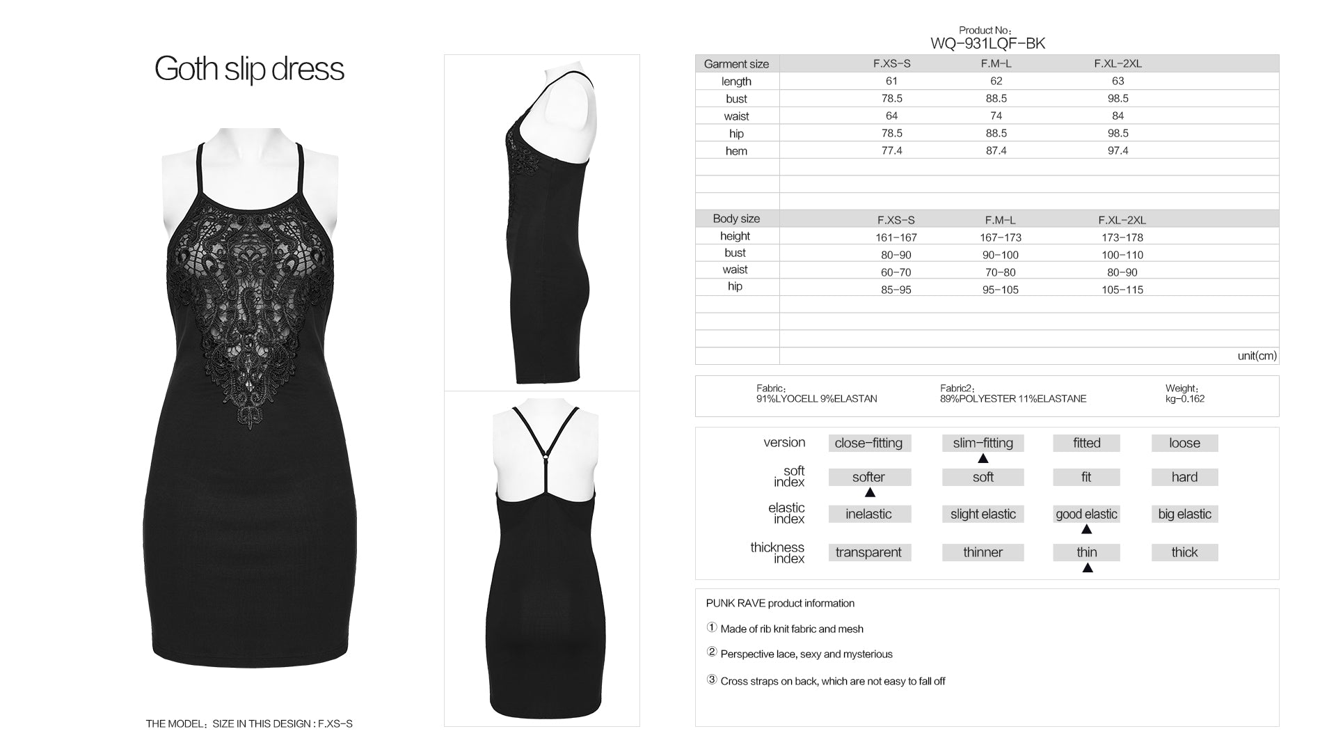 Punk Rave Juliette Goth Slip Dress – Black Lace Mini Dress