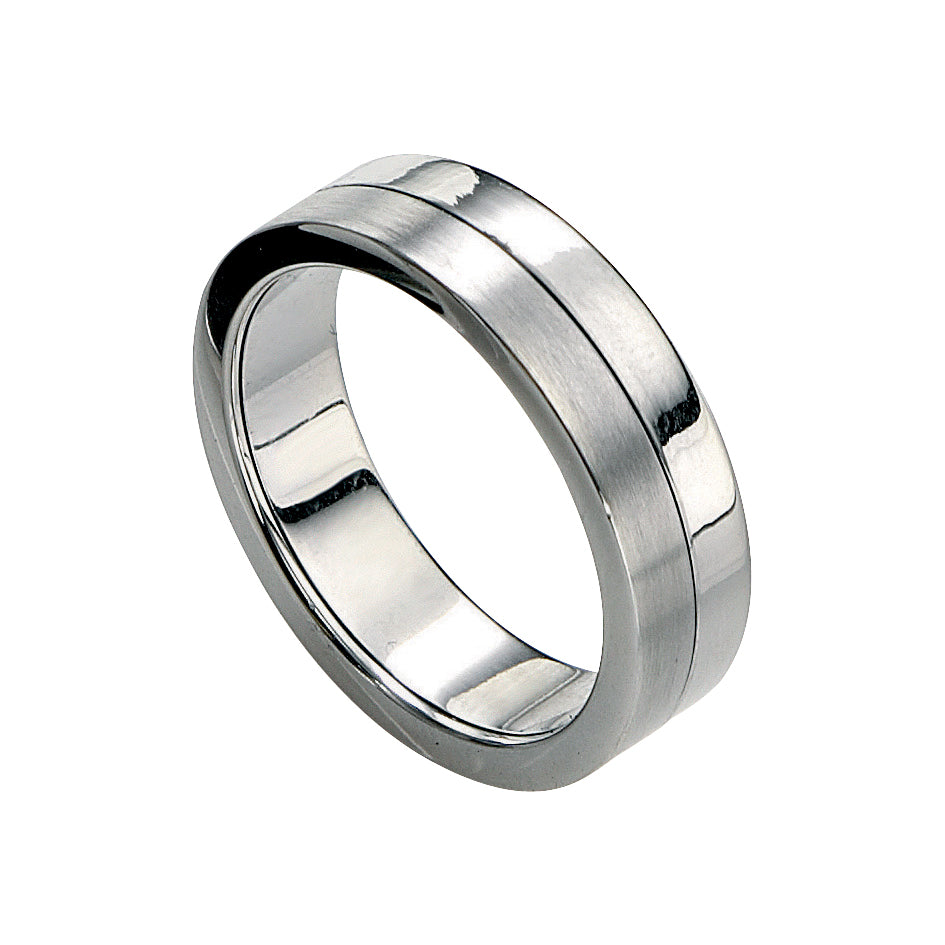 Gecko Jewellery Two Tone Spinning Band Ring – Polished & Brushed Steel