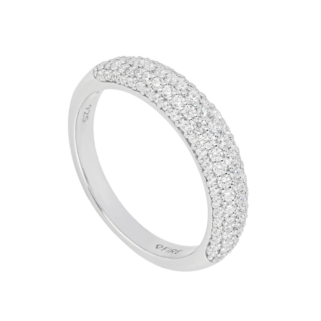 Diamonfire Pave Set Dome Ring | Sterling Silver Zirconia Band