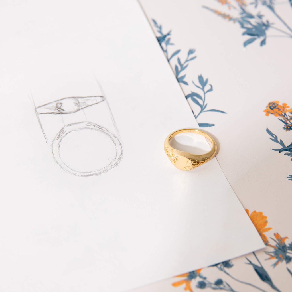 Laura Ashley Farlington Flowers Signet Ring – Gold Plated Silver