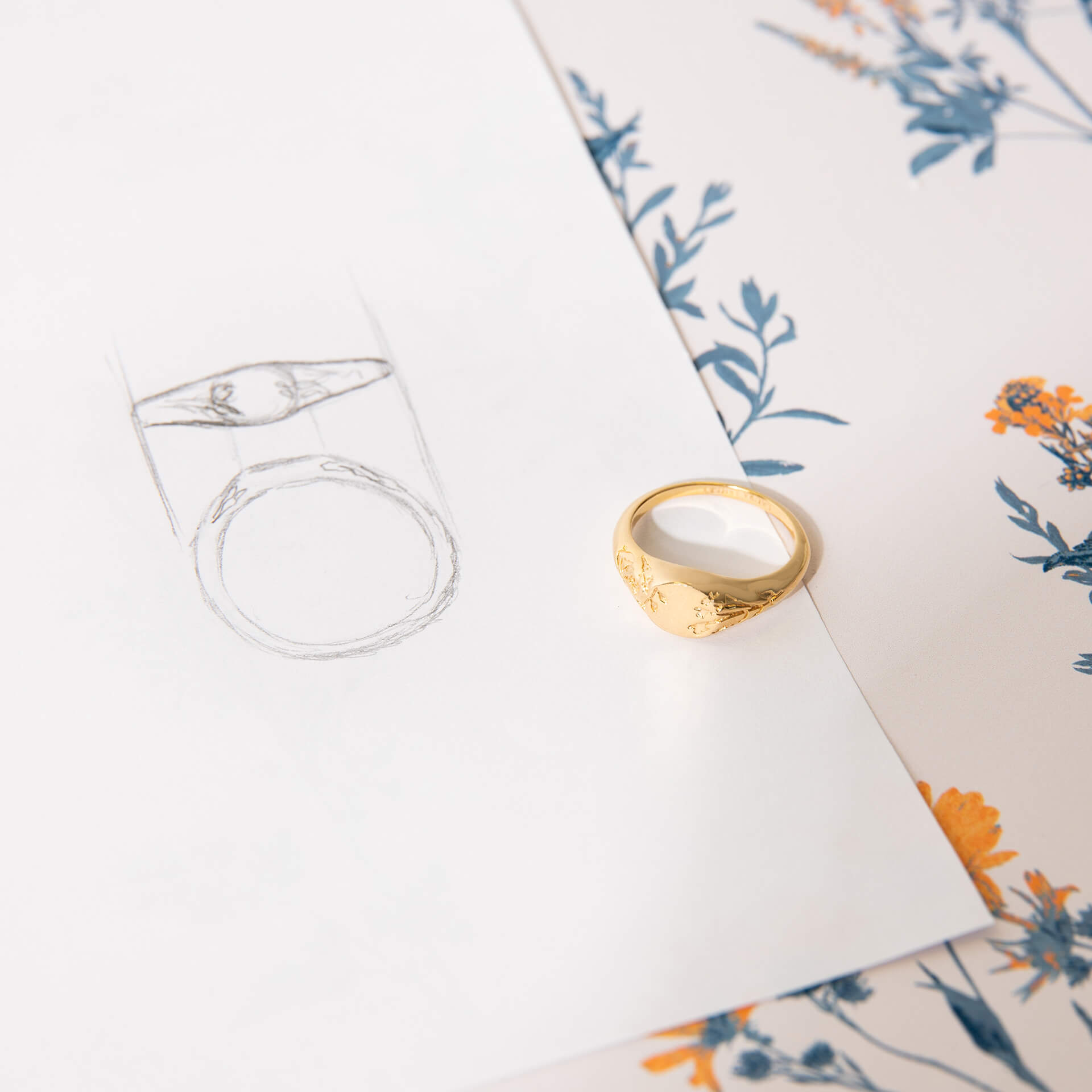 Laura Ashley Farlington Flowers Signet Ring – Gold Plated Silver