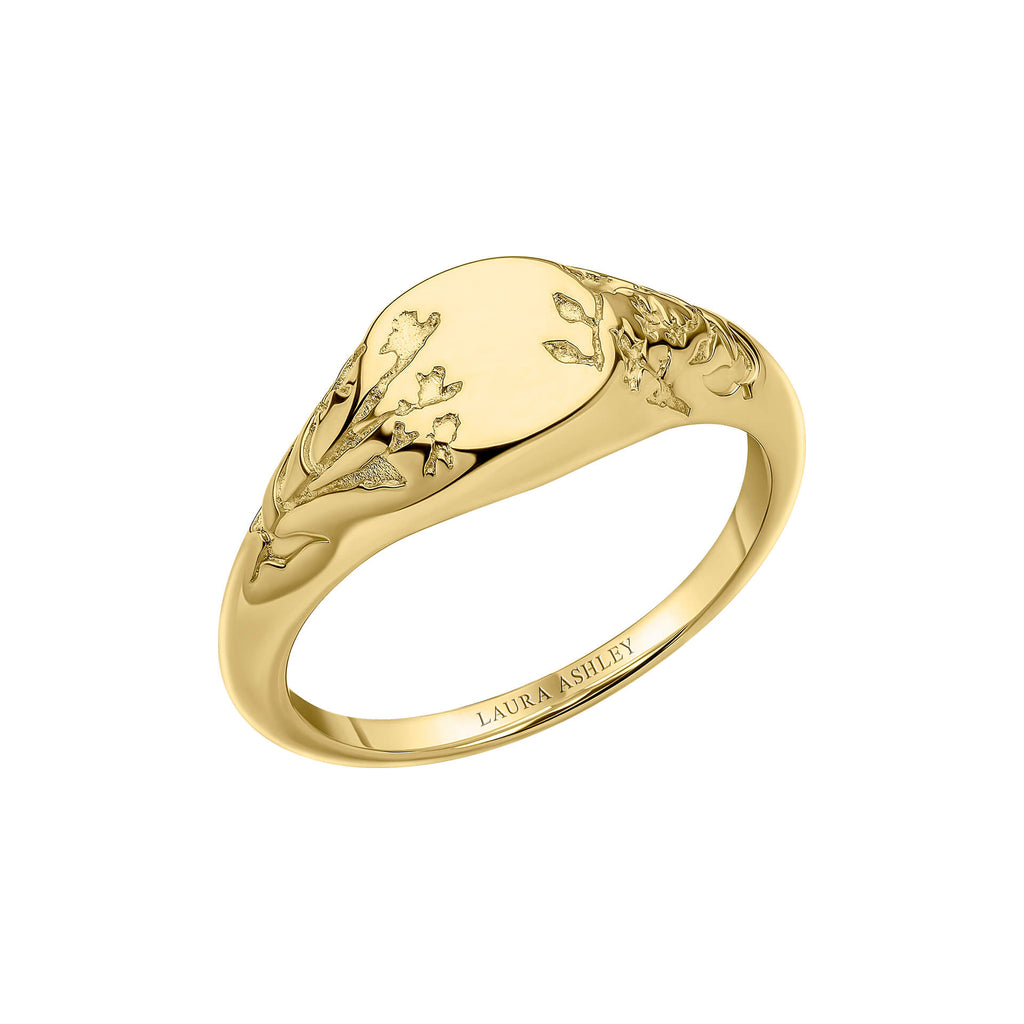 Laura Ashley Farlington Flowers Signet Ring – Gold Plated Silver