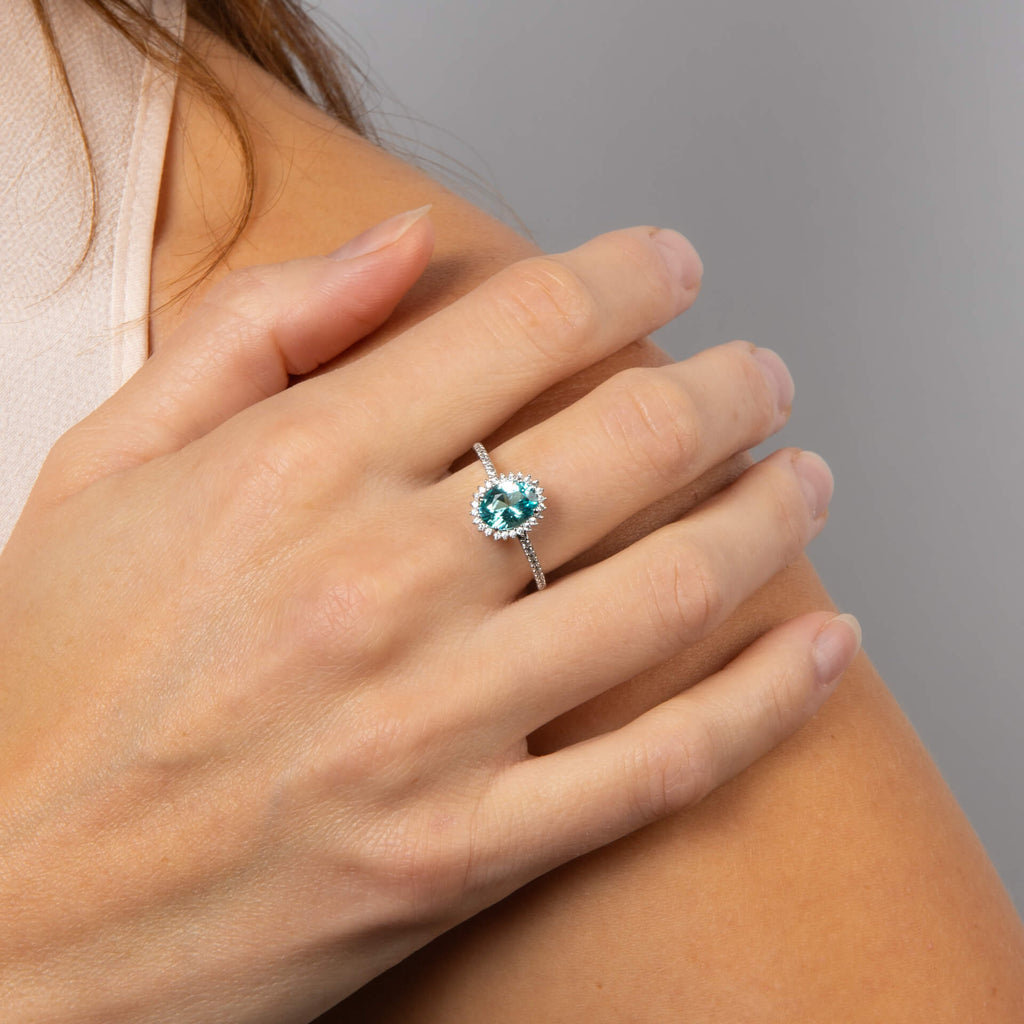 Gecko Jewellery Oval Paraiba Zirconia Pave Ring in Sterling Silver