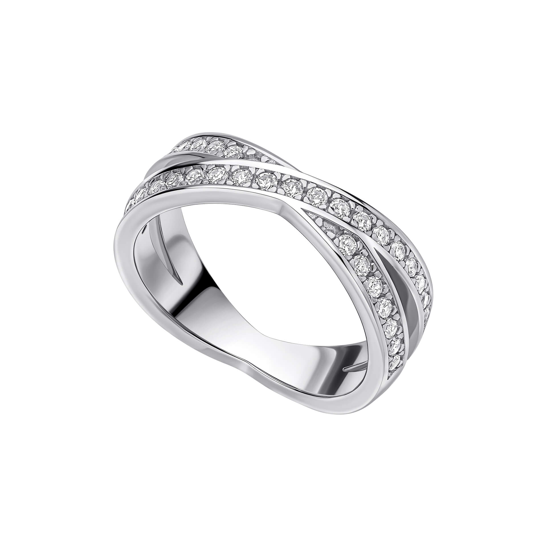 Gecko Jewellery Zirconia Criss Cross Ring in Sterling Silver