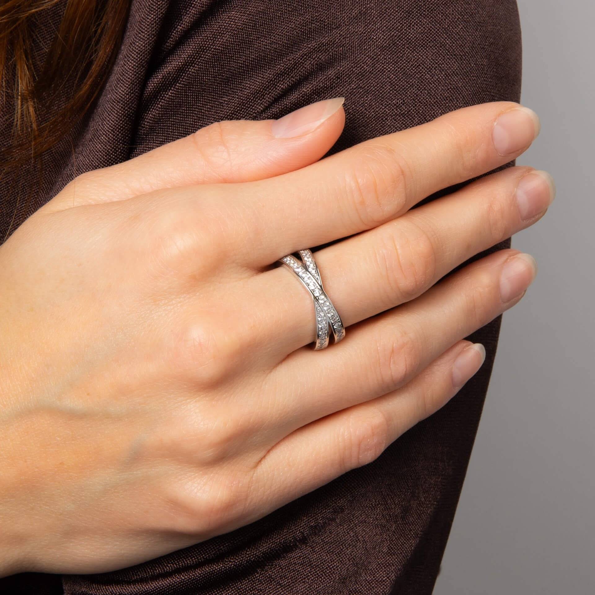 Gecko Jewellery Zirconia Criss Cross Ring in Sterling Silver