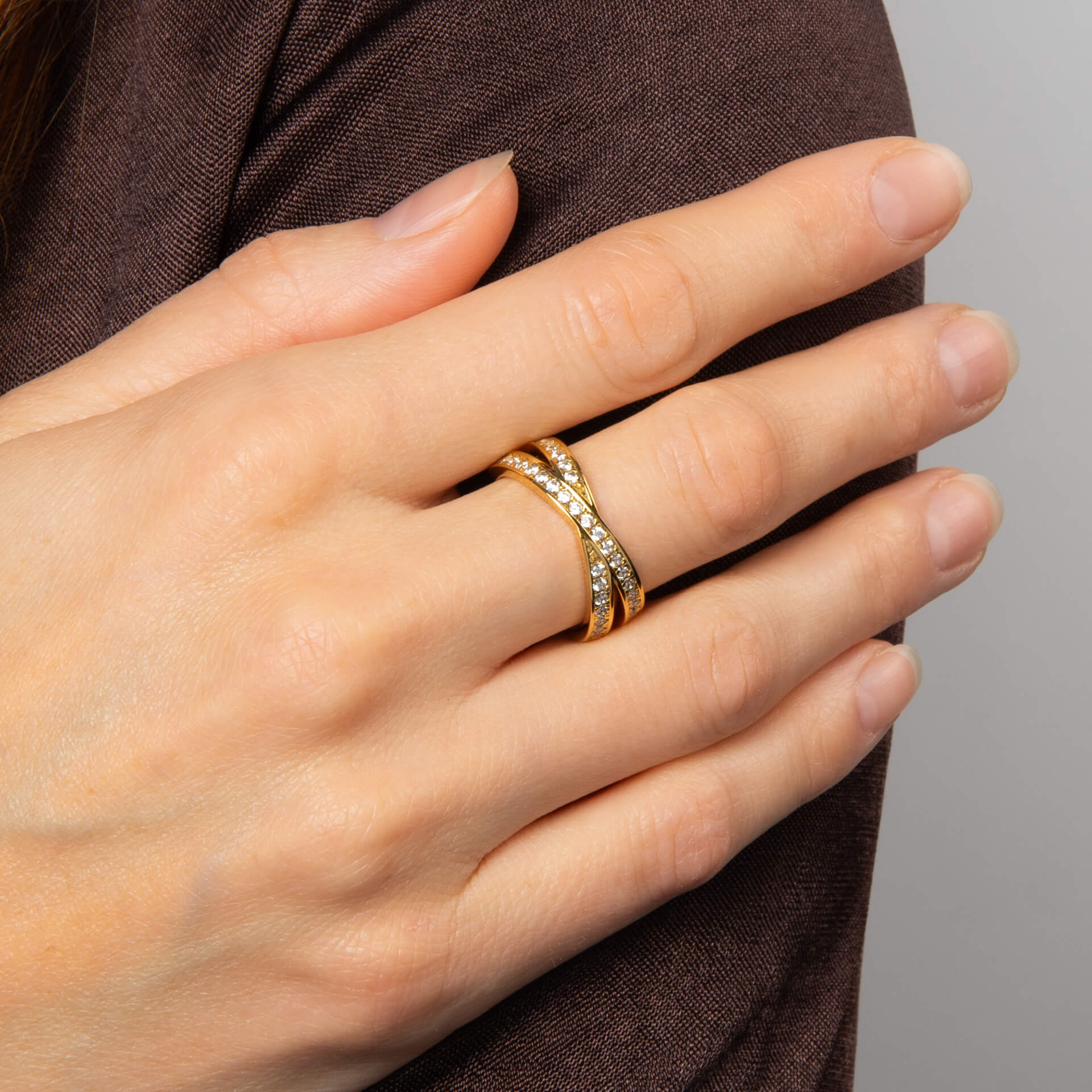 Gecko Jewellery Zirconia Criss Cross Ring in Sterling Silver