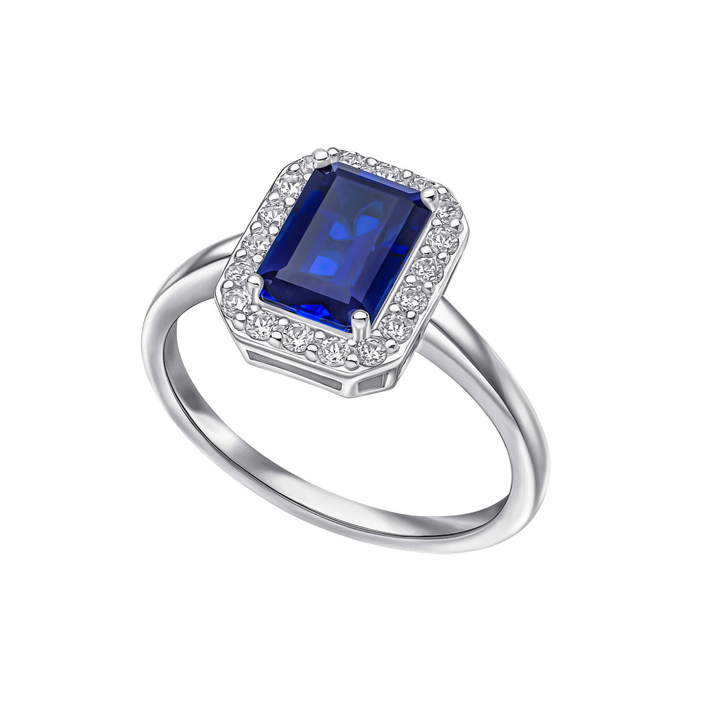 Gecko Jewellery Emerald Cut Geometric Halo Ring in Sterling Silver