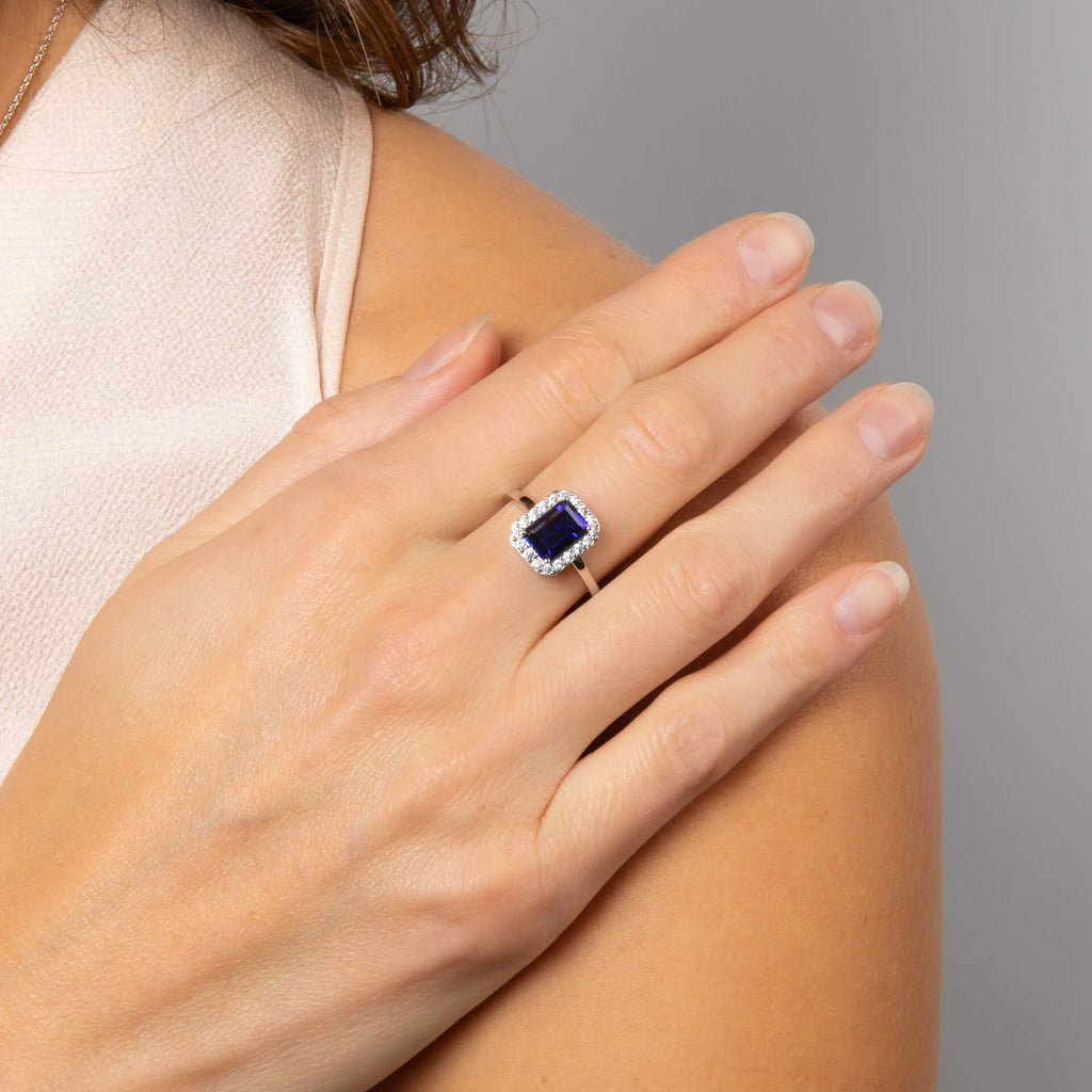 Gecko Jewellery Emerald Cut Geometric Halo Ring in Sterling Silver