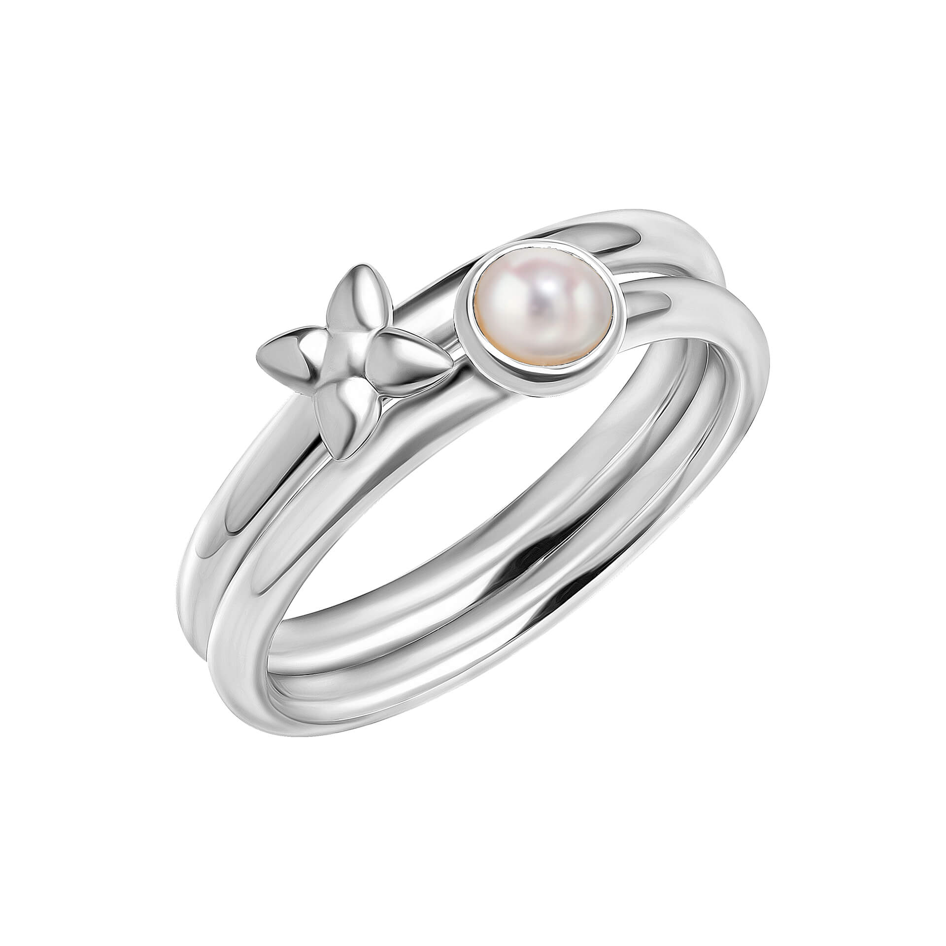 Gecko Jewellery Hartley Check Mabe Pearl Stacking Rings in Silver