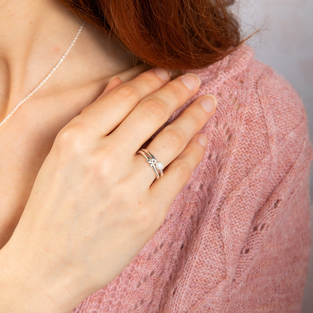 Gecko Jewellery Hartley Check Mabe Pearl Stacking Rings in Silver