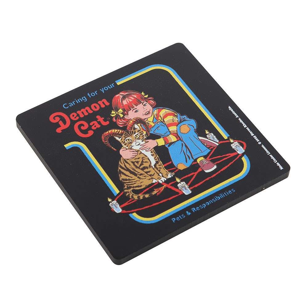Steven Rhodes Demon Cat Coaster – Retro Gothic MDF Drink Coaster