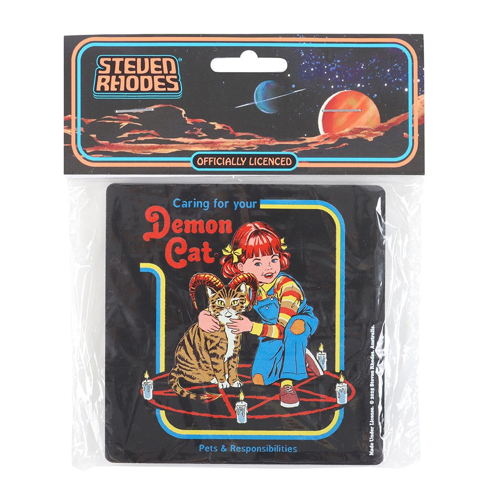Steven Rhodes Demon Cat Coaster – Retro Gothic MDF Drink Coaster