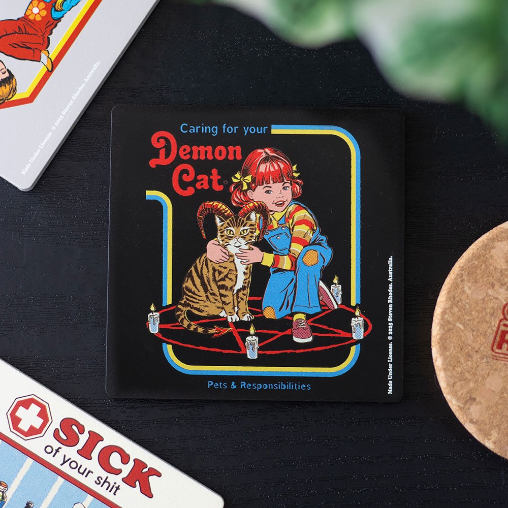 Steven Rhodes Demon Cat Coaster – Retro Gothic MDF Drink Coaster