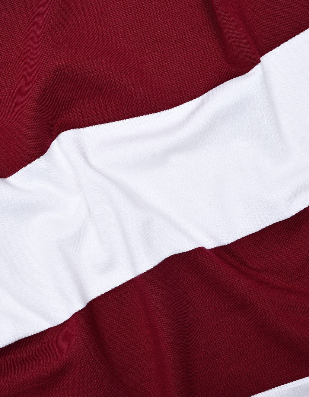 Off White and Maroon Relaxed Fit Striped Rugby Shirt