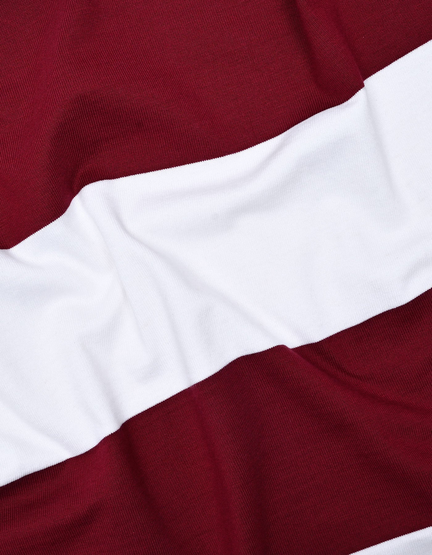 Off White and Maroon Relaxed Fit Striped Rugby Shirt