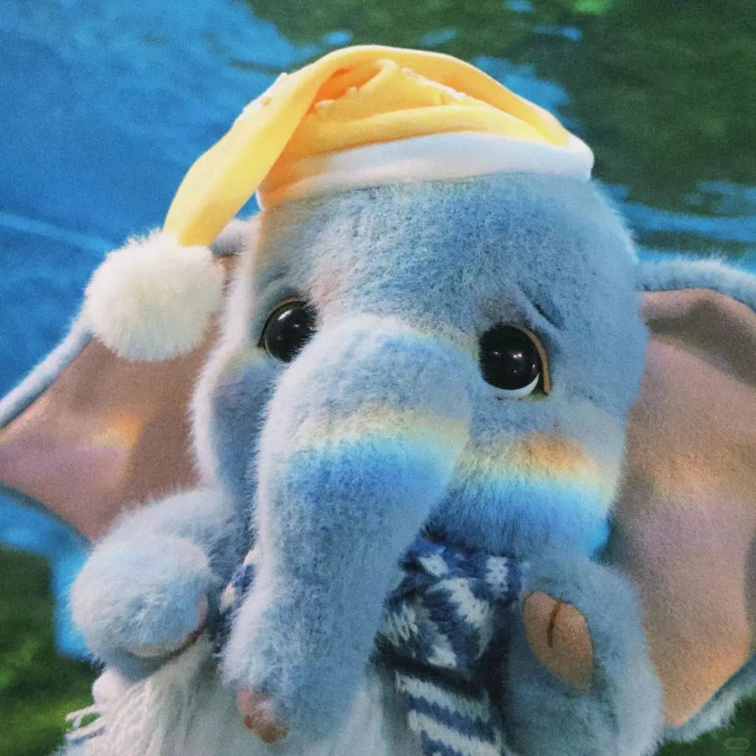 LuLuFun Studio Rubii Elephant Plush Toy – Handmade Blue Boucle Stuffed Animal