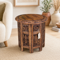 Rengali Medium Mango Wood Side Table Leaf Carving