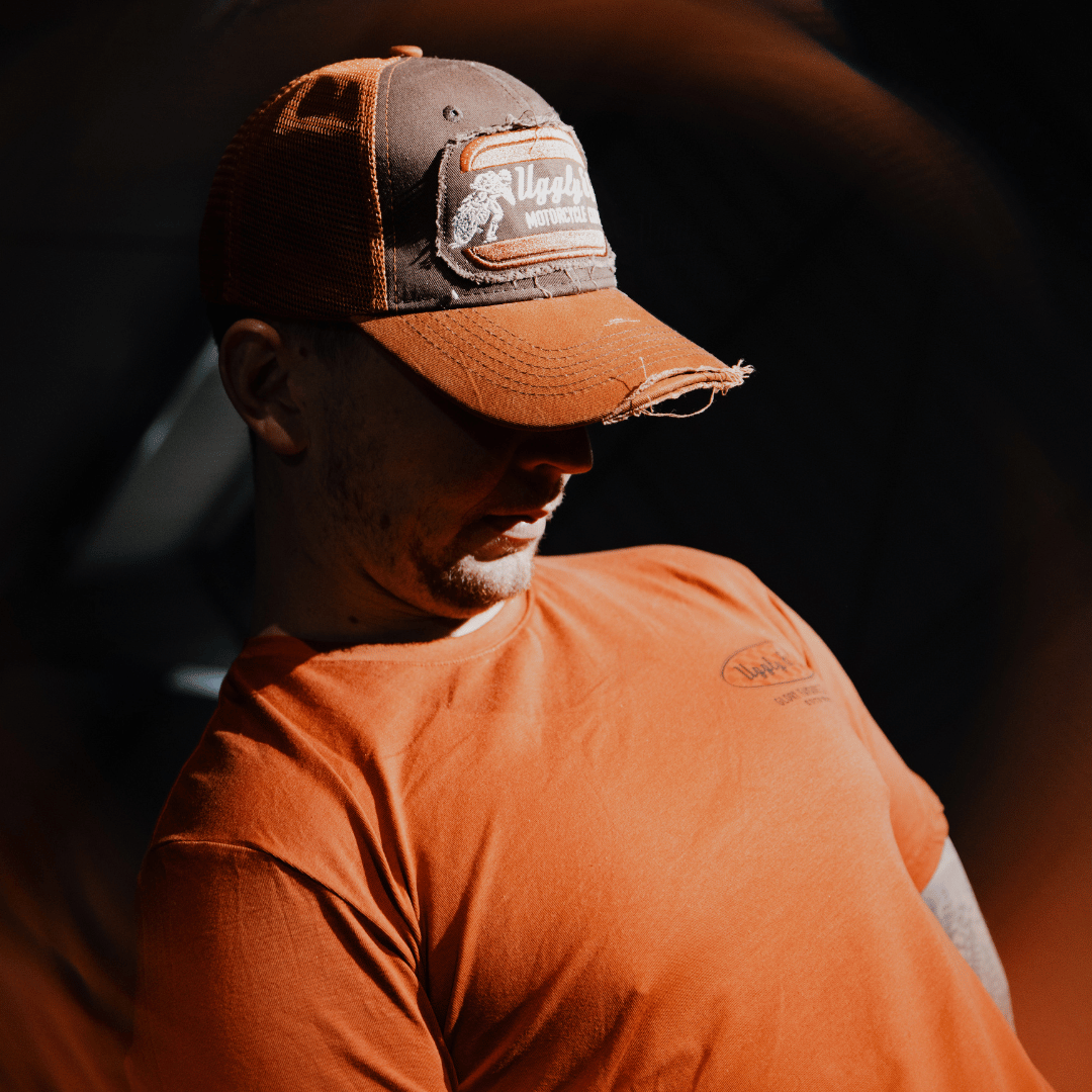 Uggly and Co Rust Flat Track Trucker Hat – Vintage Racing Mesh Cap