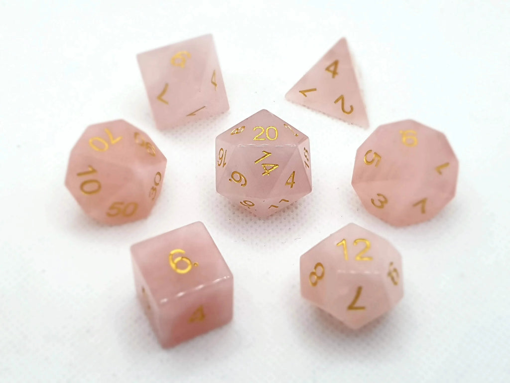 Rose Quartz | Gemstone Dice | 7 Piece Set