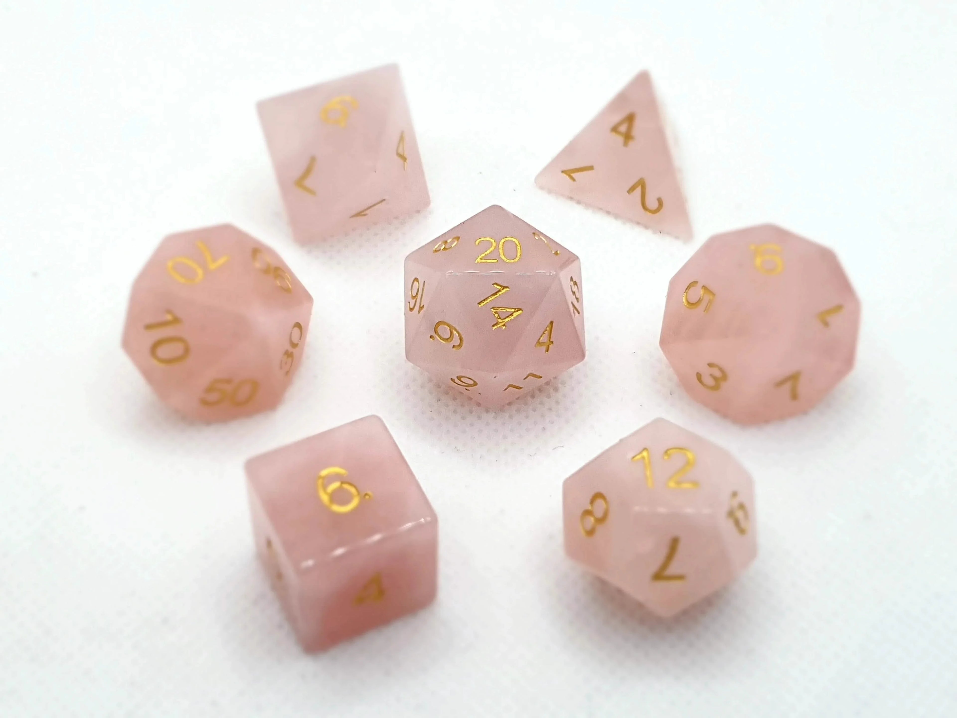 Rose Quartz | Gemstone Dice | 7 Piece Set