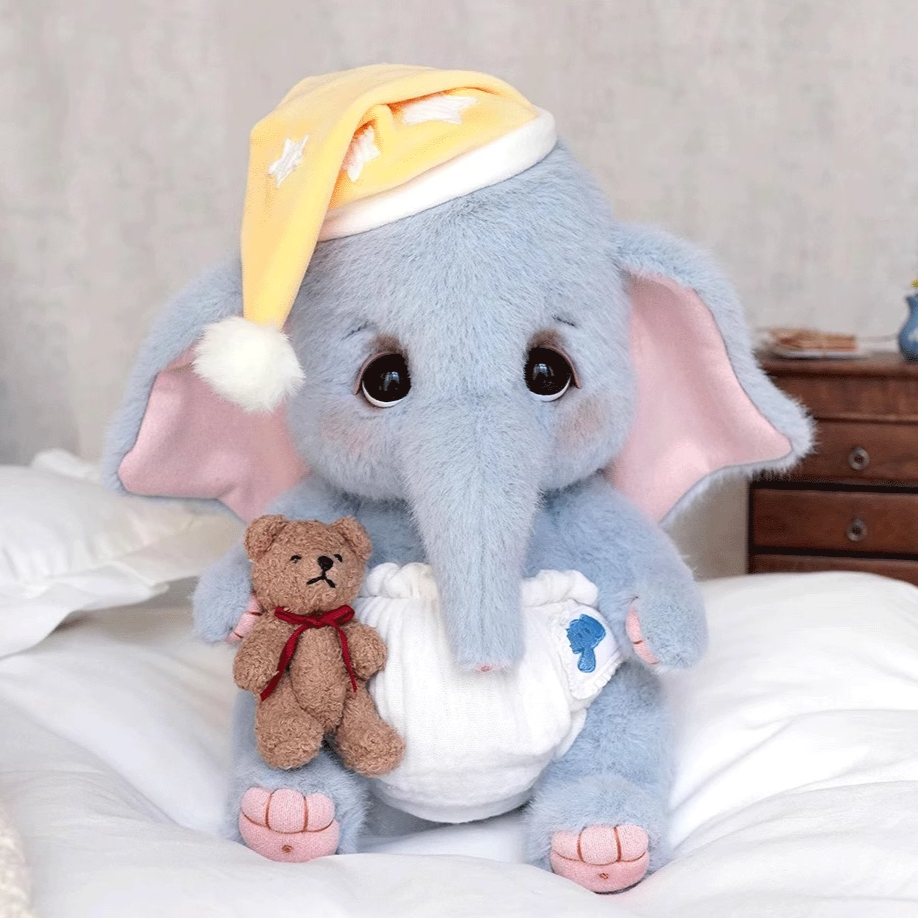 LuLuFun Studio Rubii Elephant Plush Toy – Handmade Blue Boucle Stuffed Animal