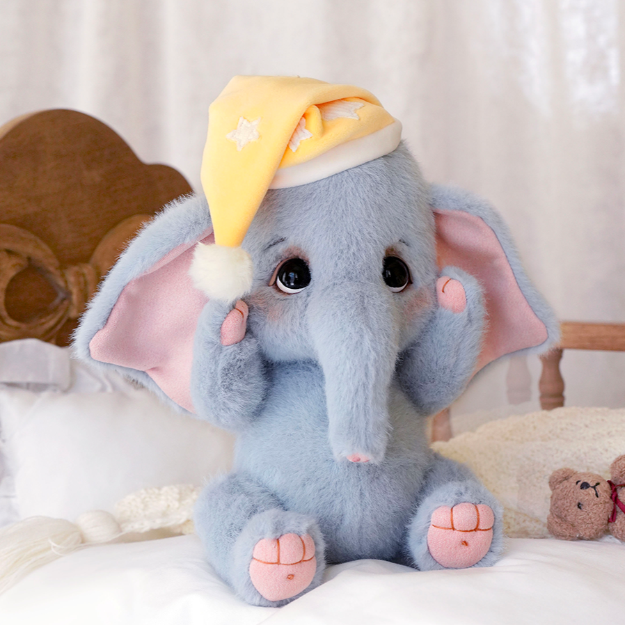 LuLuFun Studio Rubii Elephant Plush Toy – Handmade Blue Boucle Stuffed Animal