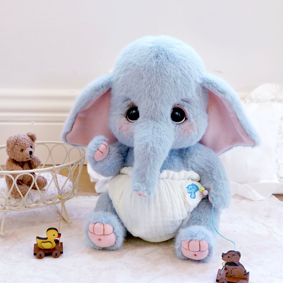 LuLuFun Studio Rubii Elephant Plush Toy – Handmade Blue Boucle Stuffed Animal
