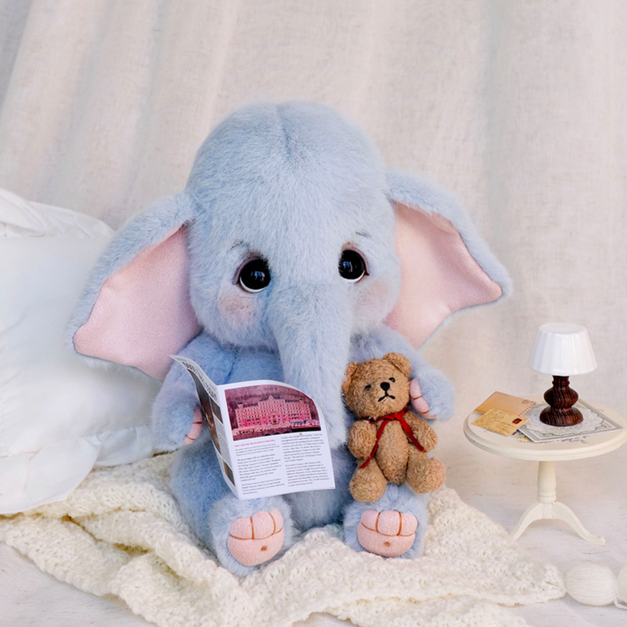 LuLuFun Studio Rubii Elephant Plush Toy – Handmade Blue Boucle Stuffed Animal