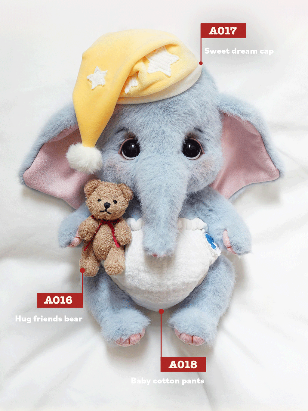 LuLuFun Studio Rubii Elephant Plush Toy – Handmade Blue Boucle Stuffed Animal