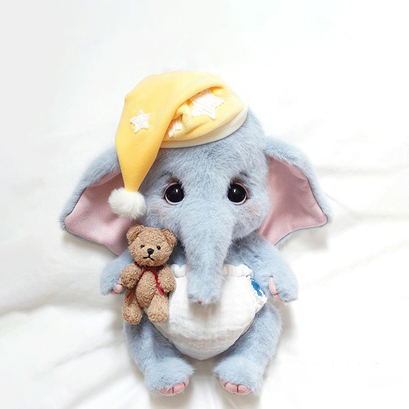 LuLuFun Studio Rubii Elephant Plush Toy – Handmade Blue Boucle Stuffed Animal