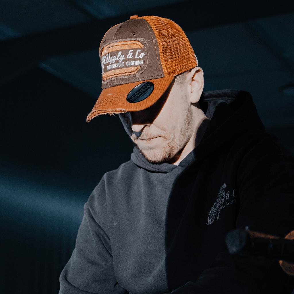 Uggly and Co Rust Flat Track Trucker Hat – Vintage Racing Mesh Cap