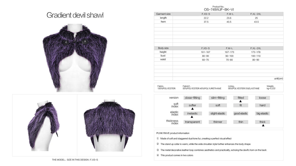 Punk Rave Lilith Gradient Faux Fur Devil Shawl – Violet Gothic Wrap