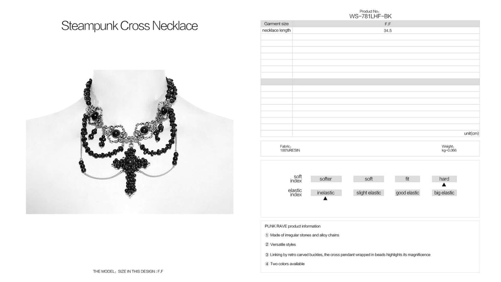 Kate's Clothing Punk Rave Steampunk Cross Necklace with Alloy Chains
