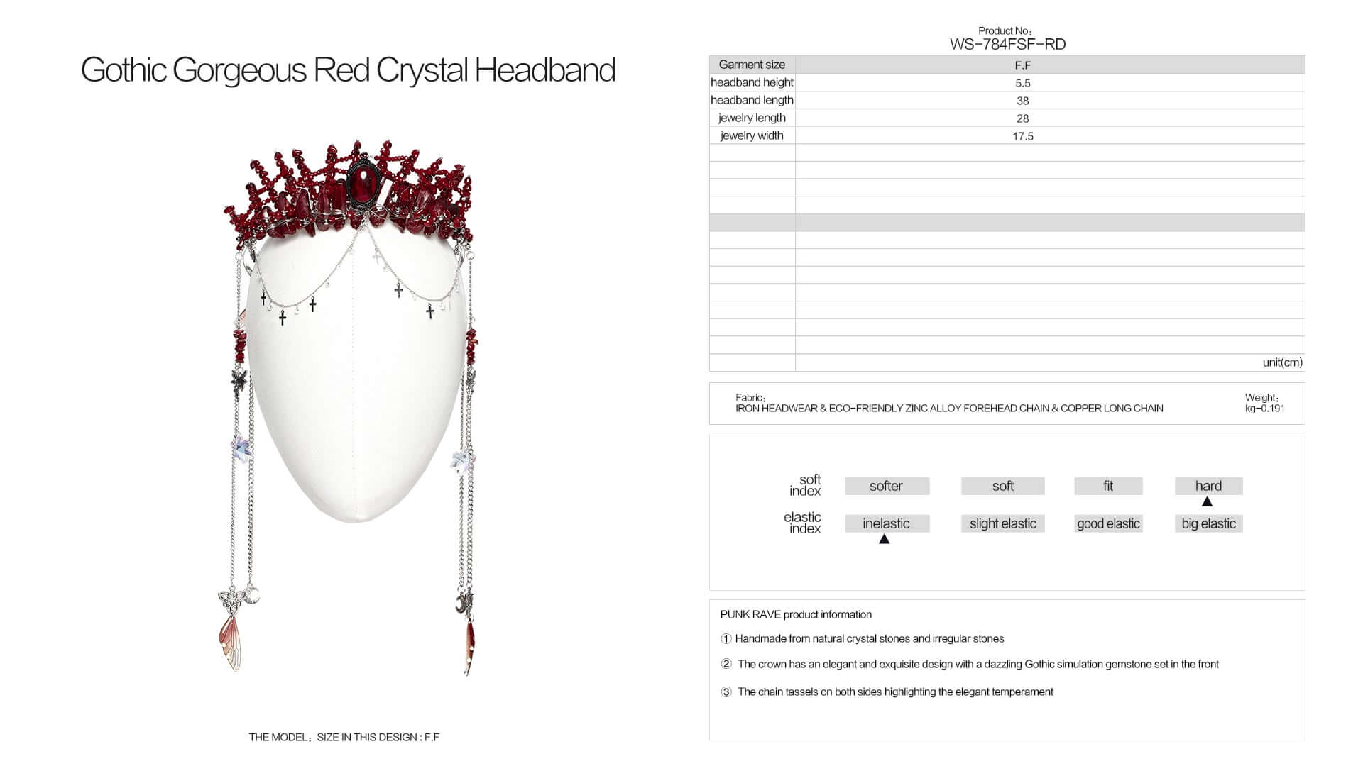 Punk Rave Effie Red Crystal Gothic Headband with Chain Tassels