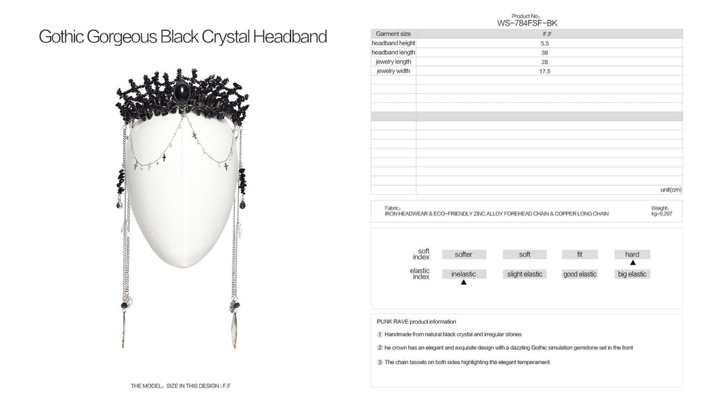 Punk Rave Effie Black Crystal Headband – Gothic Gemstone Crown