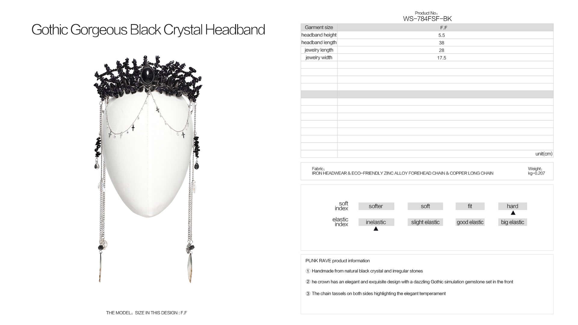 Punk Rave Effie Black Crystal Headband – Gothic Gemstone Crown