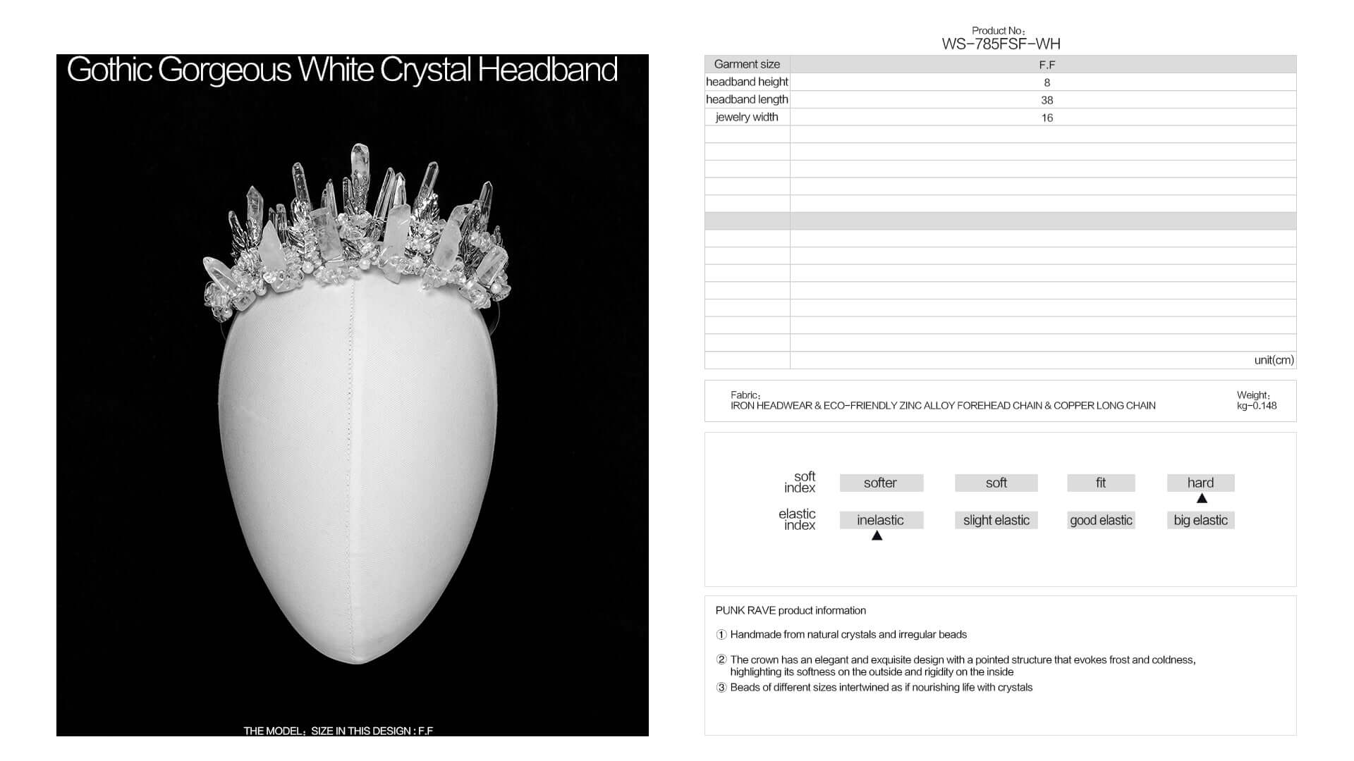 Punk Rave White Crystal Headband – Handcrafted Pointed Crown Tiara