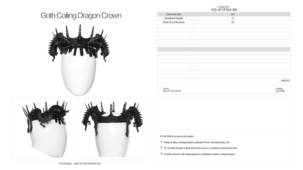 Punk Rave Goth Coiling Dragon Crown | 3D Printed Spiked Headpiece