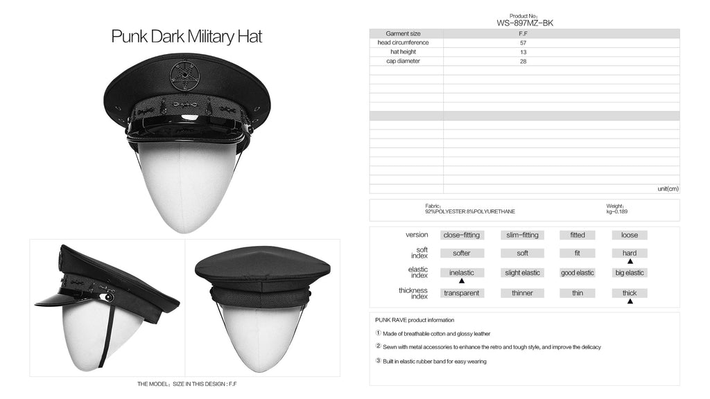 Punk Rave Malphas Dark Military Hat – Goth Pentagram Peaked Cap