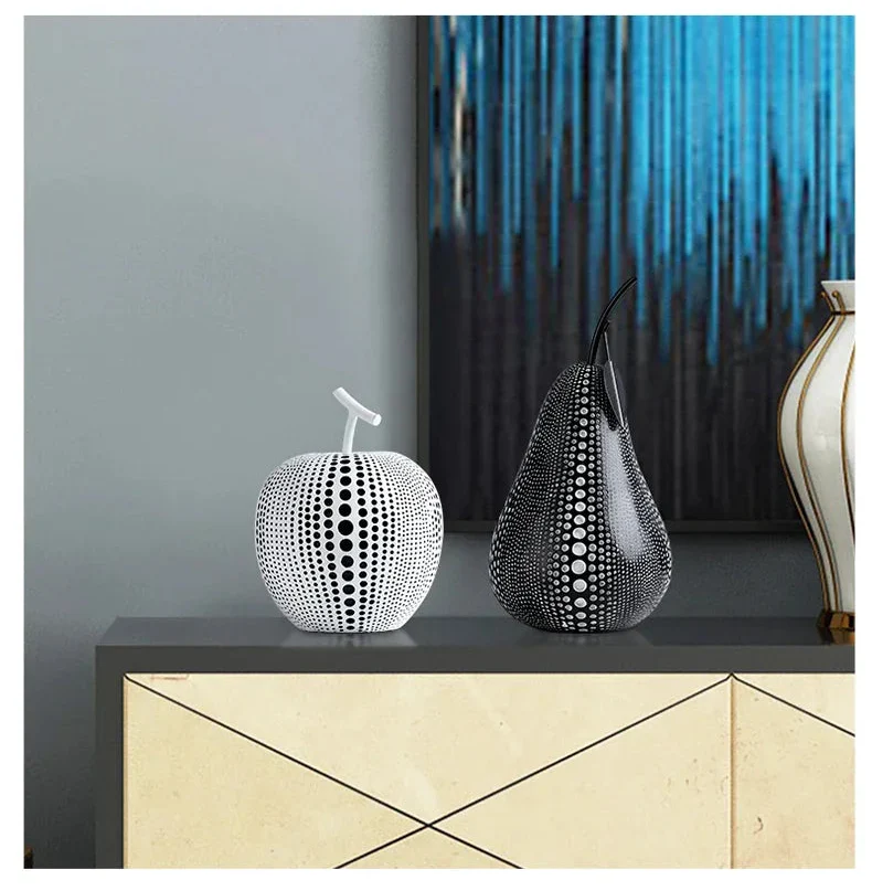 Modern Minimalist Resin Apple Decoration – Black & White Contemporary Home Decor