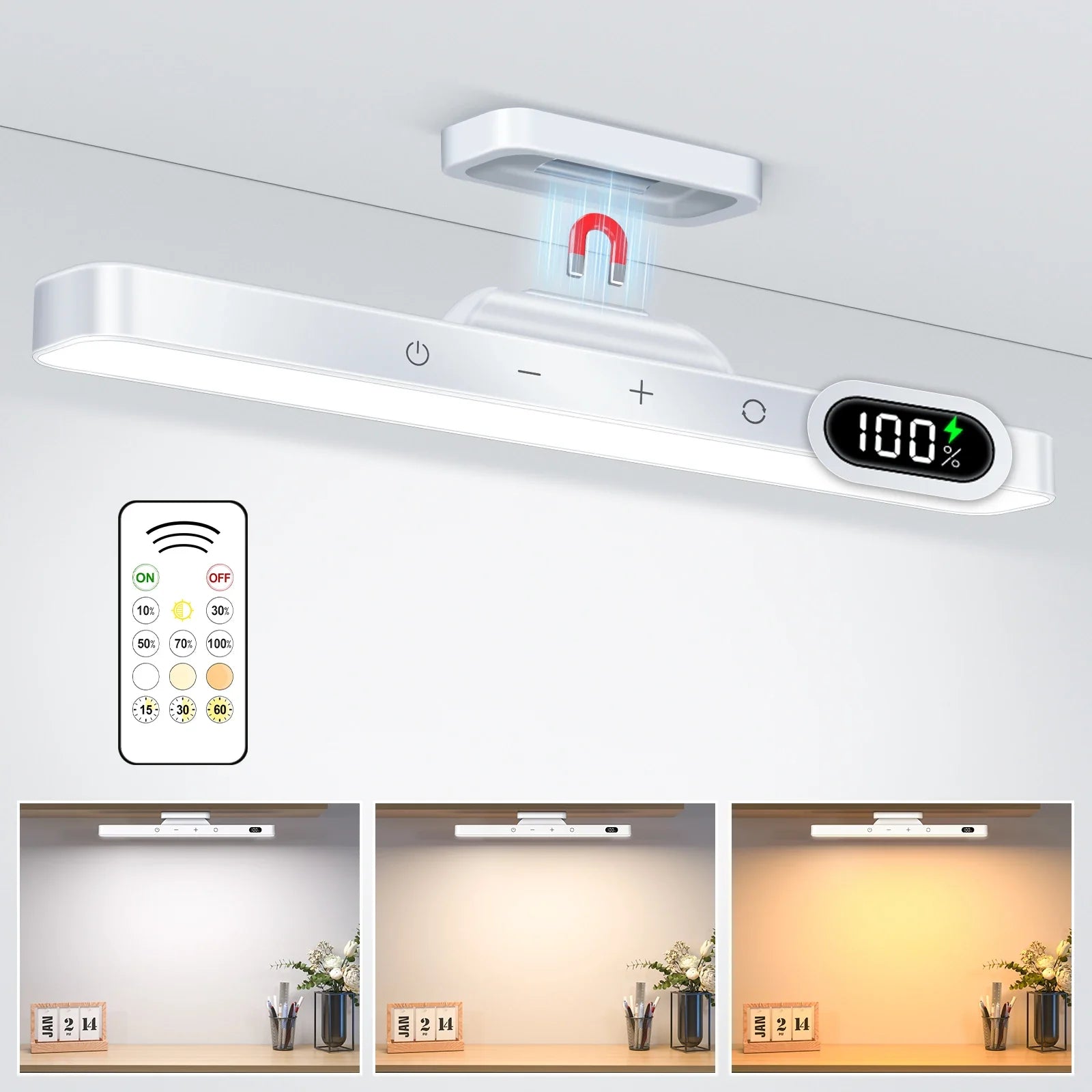 Rechargeable LED Mirror & Cabinet Light Bar – 3 Color, Dimmable, Magnetic, Remote Control