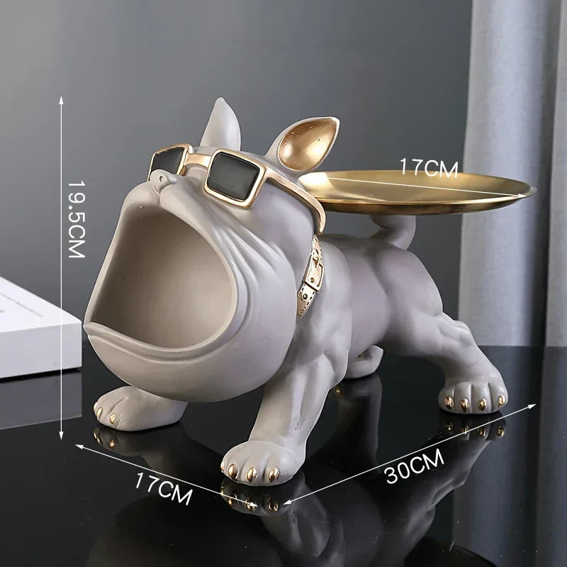 Bulldog Storage Tray Sculpture – Cool Resin Dog Decor with Tray